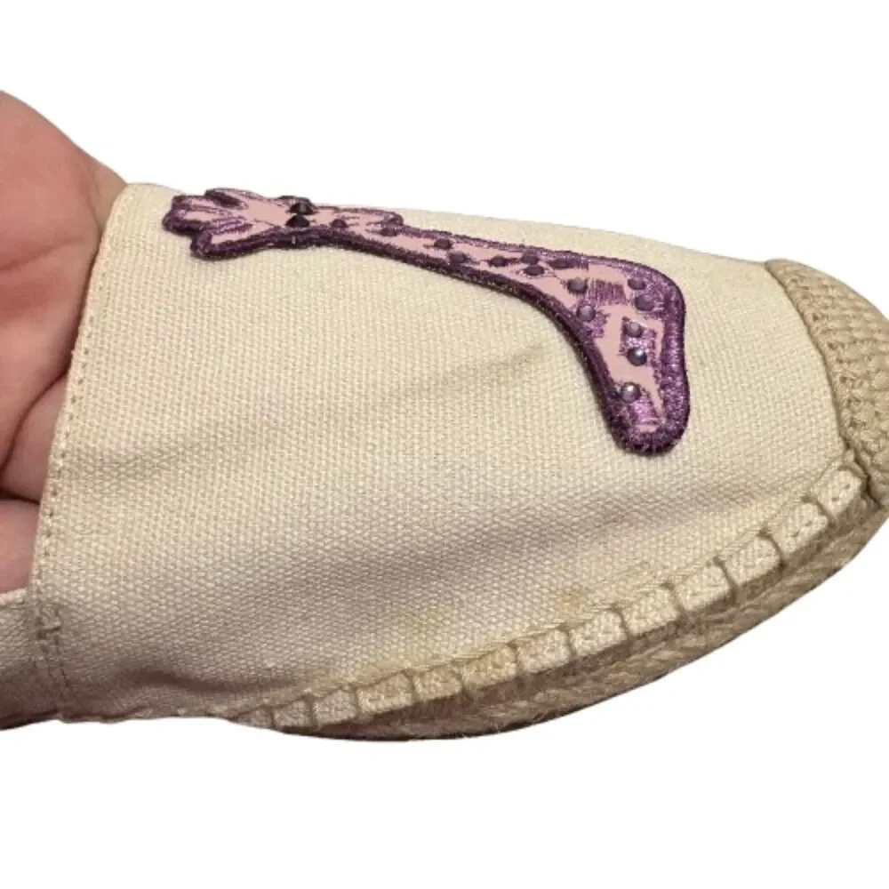 Kate Spade Garden Giraffe Espadrilles Cream Canvas Pink Novelty Applique Size 8B